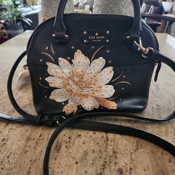 Kate Spade Black and Gold Floral Satchel - Picture 1 of 5